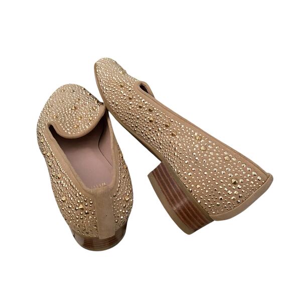 Stuart Weitzman Slipbeads Beige Blush Suede Gold Studded Loafer Flats size 7.5 - Picture 4 of 11